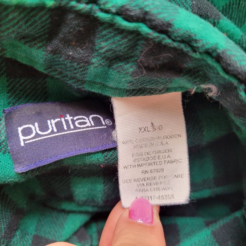 Puritan Mens Shirt XXL Long Sleeve Green Plaid Collar Pocket Button Up PLA45E - Picture 9 of 9